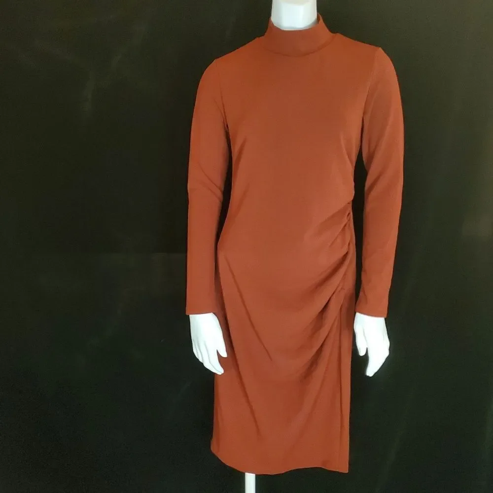 Chelsea 28 Rust Burnt Orange Mockneck Long Sleeve Dress (XS)
